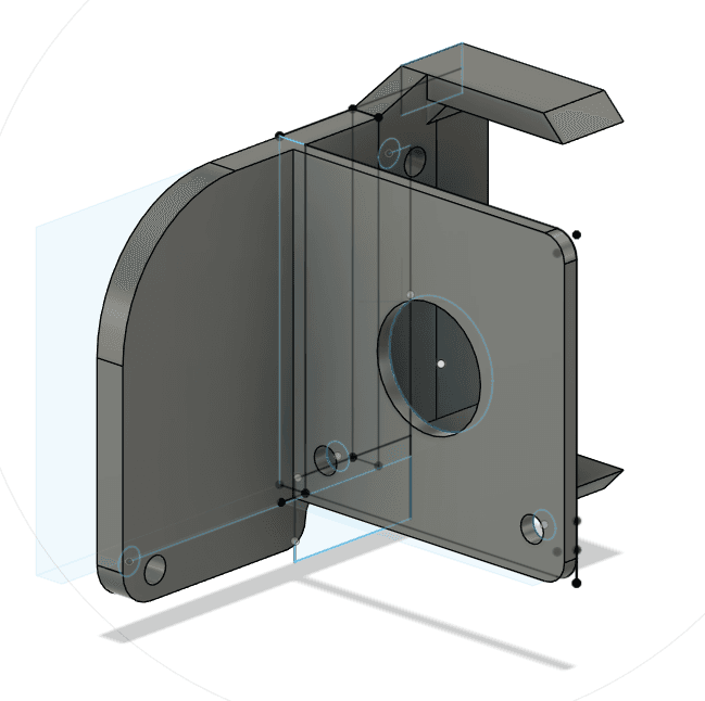 The cooling mount, designed to fit the printer's extrusion system.