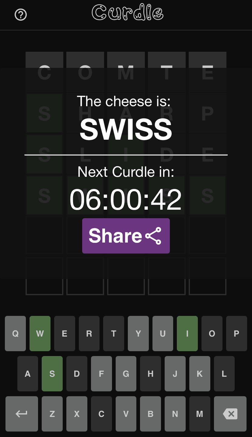 A web app that allows users to play a wordle-style game with 5-letter cheese names. (There are more than you think)