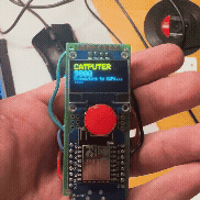 A gif of the pet feed timer in action, using an ESP8266, SSD1306 OLED display, and a button. The schedule is set programmatically, and the button is used to move between interfaces when the timer is running.